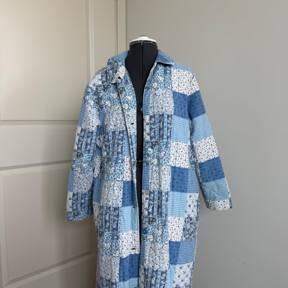 Vintage Quilted Longline Coat in Blue Floral